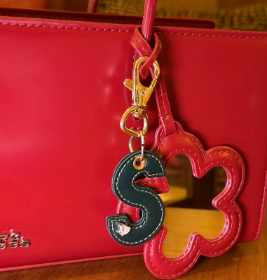 initial leather bag charm